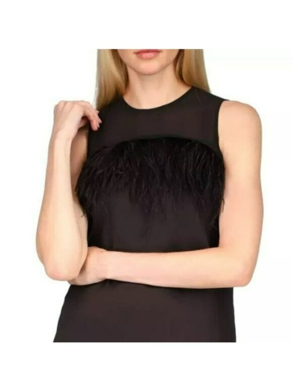 MICHAEL MICHAEL KORS Ostrich Feather Trim Sleeveless Top, New w Tags